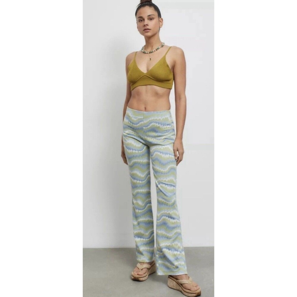 Urban Outfitters Flare Pant Pull On Green Bryn Retro Vacay Boho Size Small
